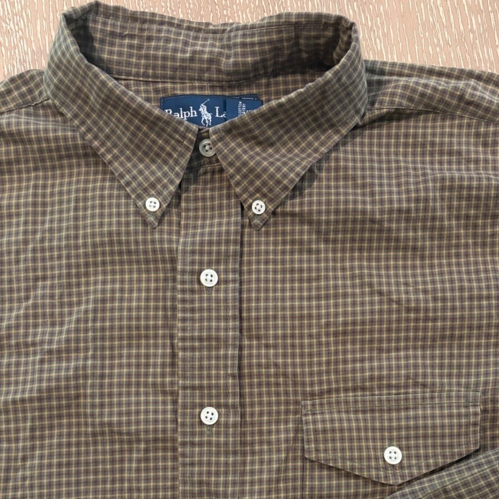 Ralph Lauren Mens Button Down Shirt Plaid Long Sleeve Cotton Casual XL / 17.5